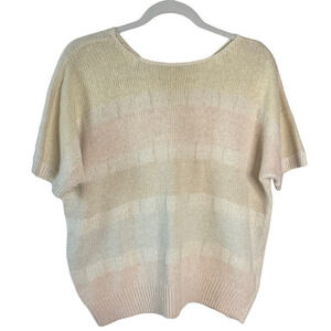 VINTAGE Pastel Knit Neutral 80s Cotton Sweater Top Medium